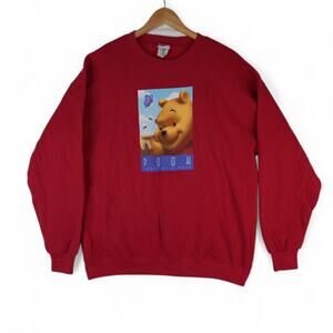 Vtg 90s Winnie The Pooh Bear Sweatshirt Adult L Red Disney Store Graphic Fleece